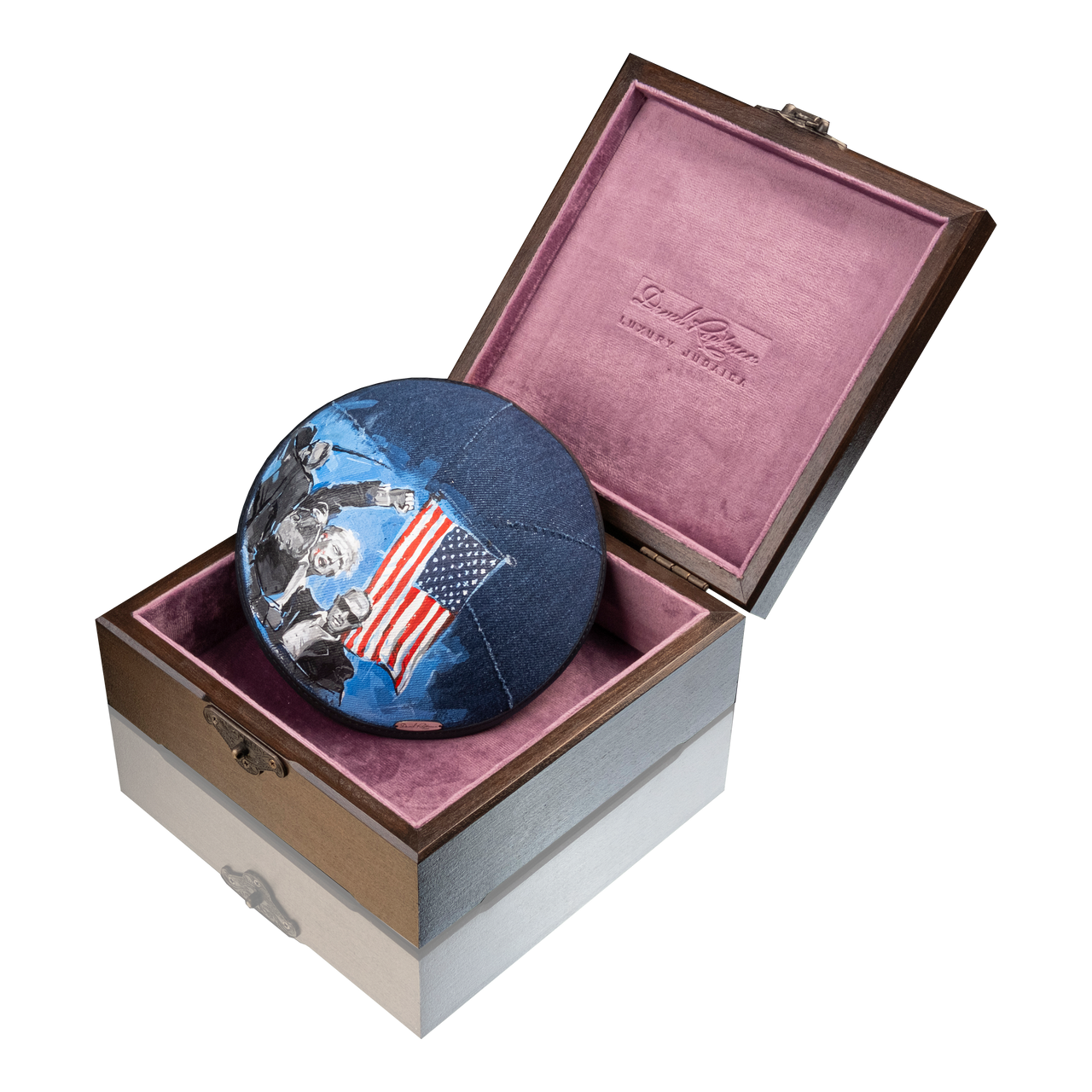 Kippah "770" made of denim with art "Trump"