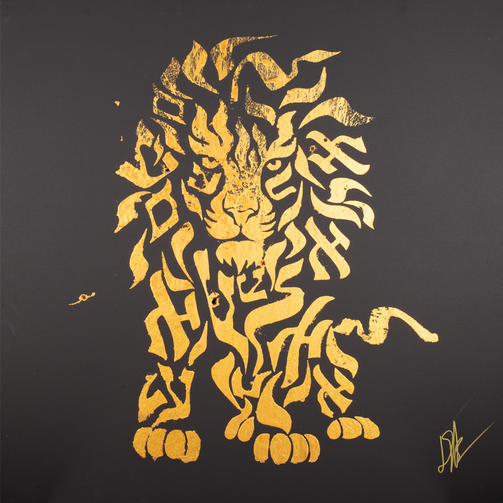 "Lion Spirit" — acrylic on black canvas