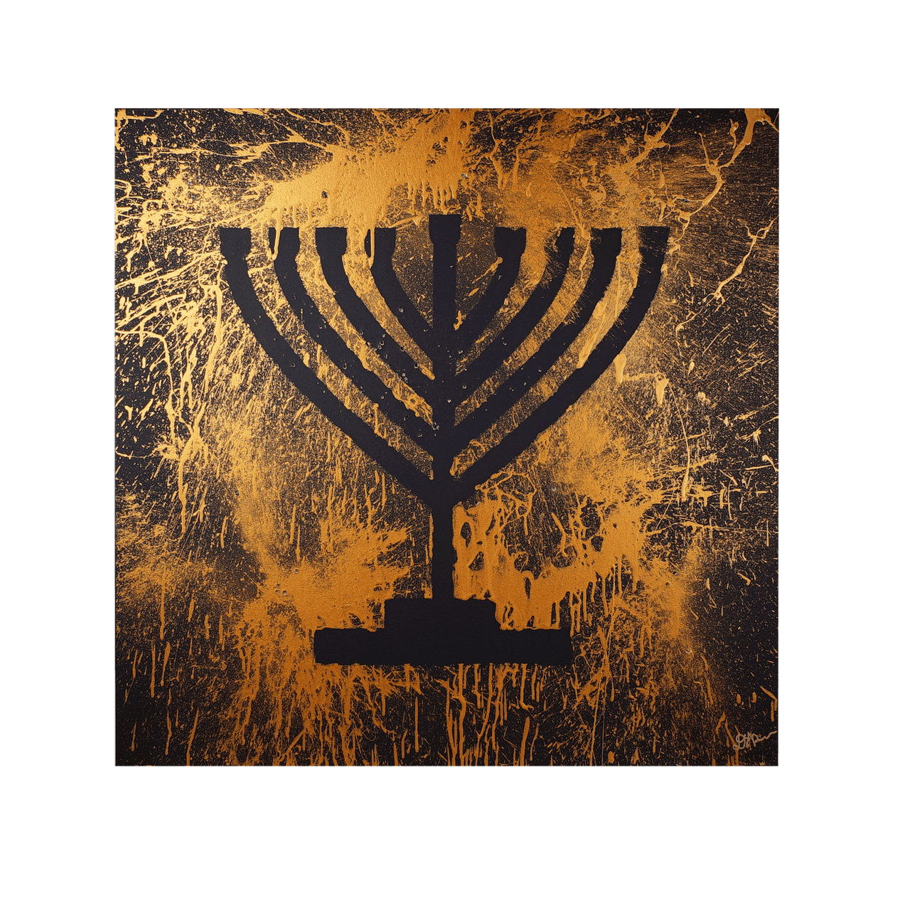 "מנורה" – אקריליק בגוון ברונזה על קנבס שחור