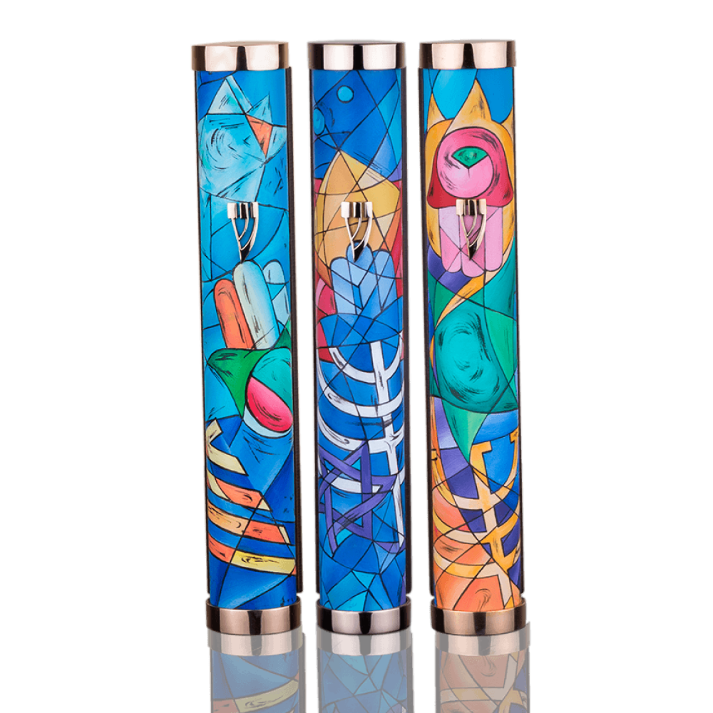 Set of сase for Mezuzah "Jerusalem" with art "Abstraction"