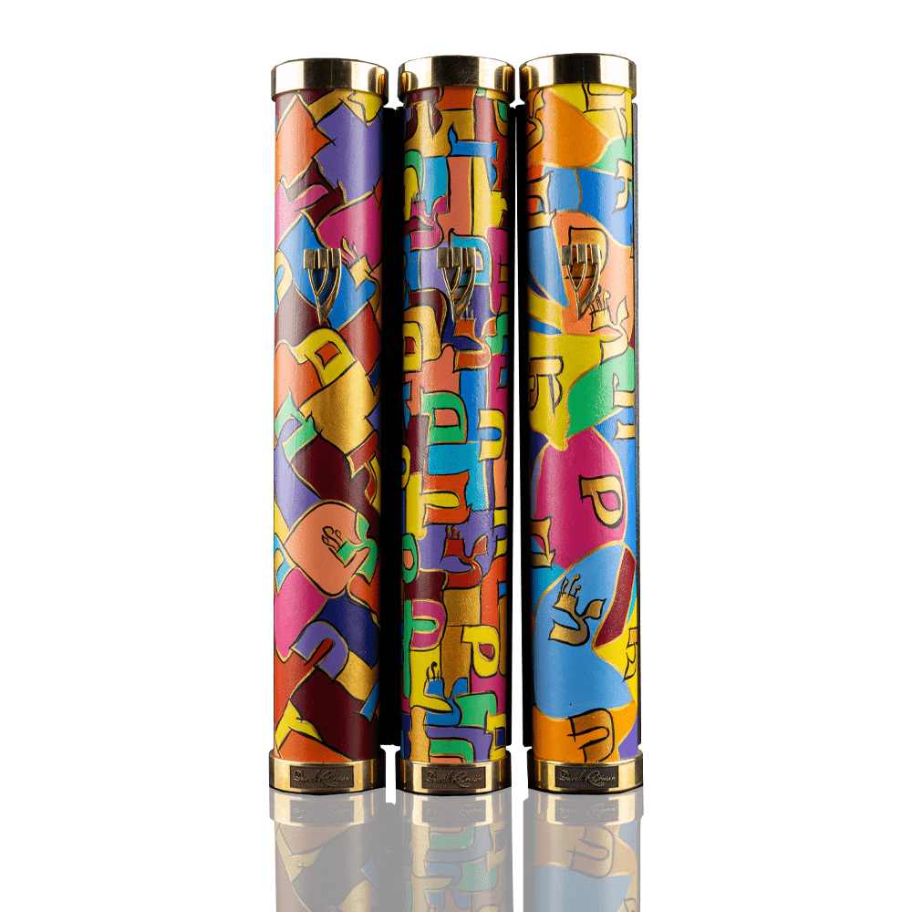 Set of сase for Mezuzah "Jerusalem" with art "Abstraction"