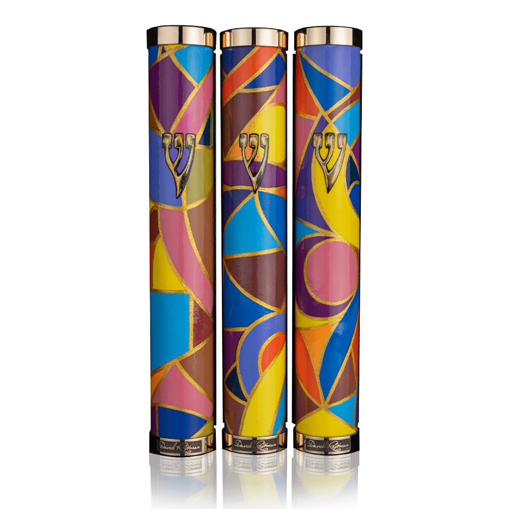Set of сase for Mezuzah "Jerusalem" with art "Abstraction"